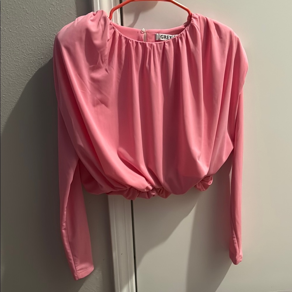 GREY LAB Pink Ruched Crop Blouse